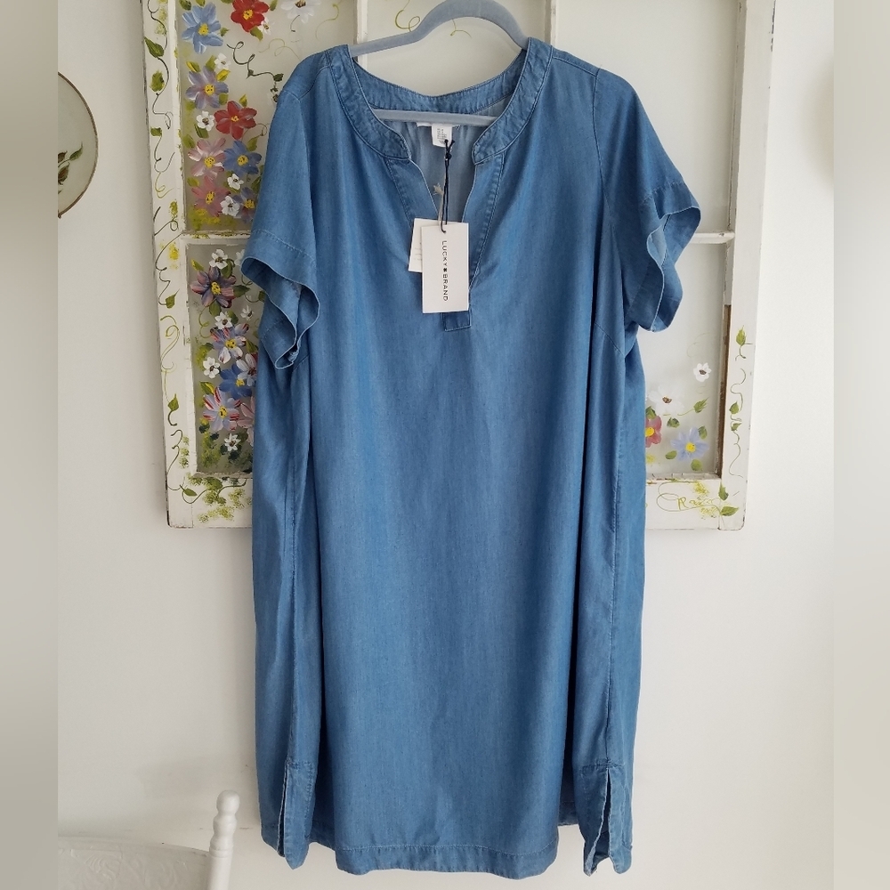 NWT Lucky Brand Women's Dress Vintage Look cottagecore 100% Lyocell Blue Size 2X